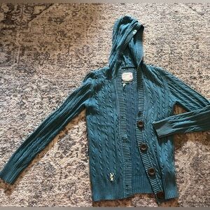 Womens Old Navy Open
Cardigan Sweater Small Button
Up Blue/Green Hooded